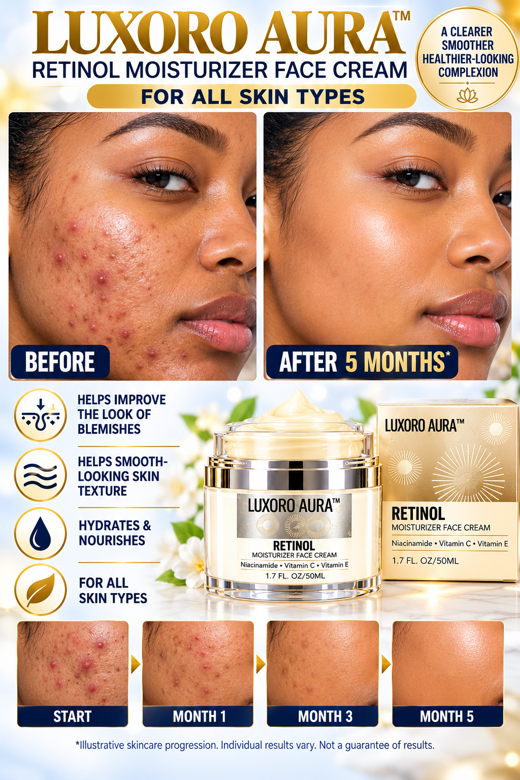 LUXORO AURA Retinol Moisturizer Face Cream – 50 mL